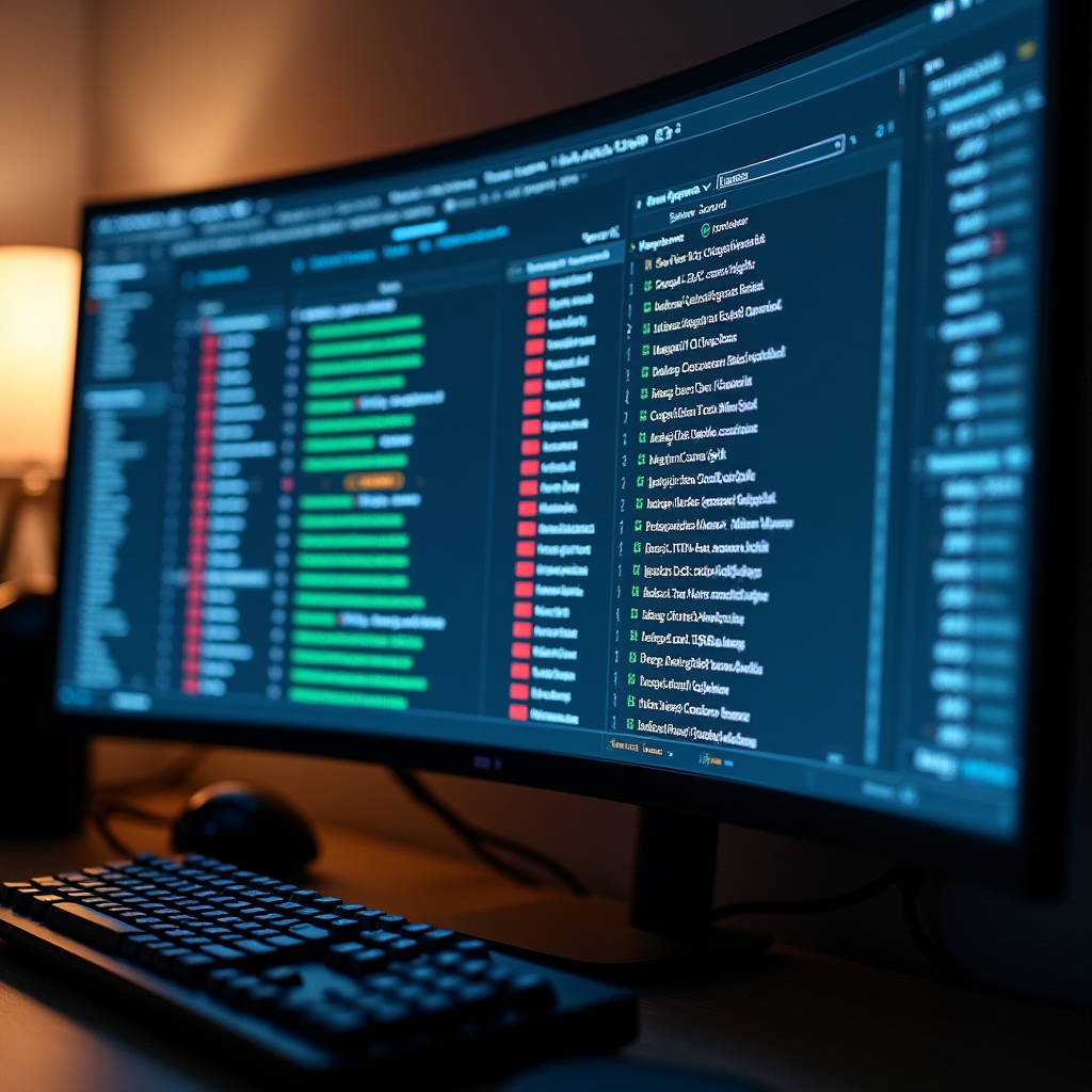 Technical SEO audit in progress on large monitor with crawl data visualizations